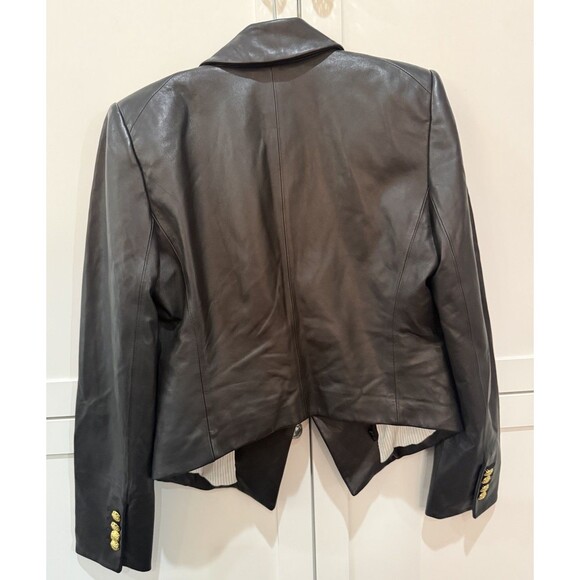 Veronica Beard Dickey Lamb Leather Blazer Jacket Cropped Black Gold Size 10 - Picture 6 of 15